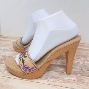 Steve Madden High Heel Dress Casual Sandals Tan Embroidery Floral Size 9
